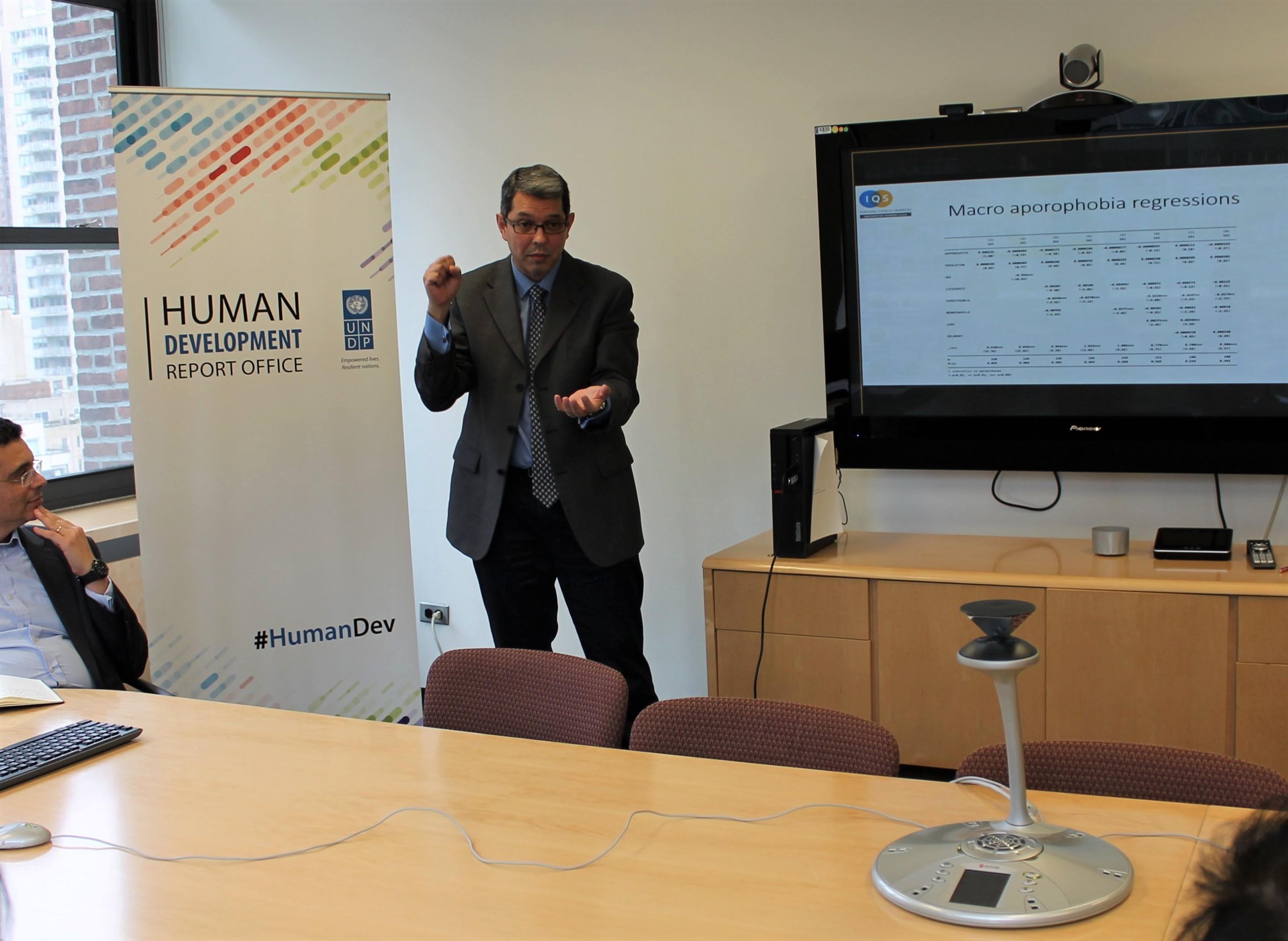 Flavio Comim speaks on 'Aporophobia' at Human Development Report Seminar in New York