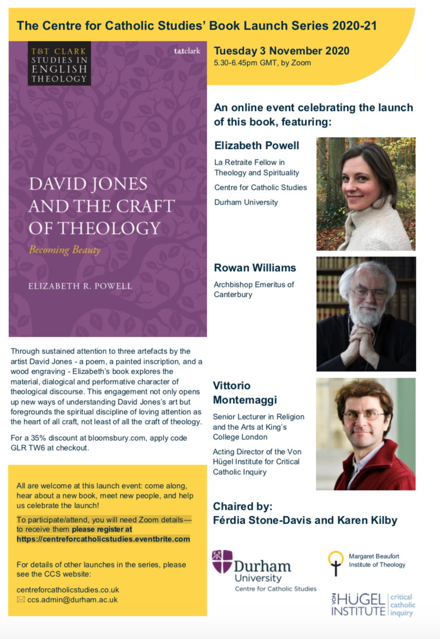 Centre for Catholic Studies' Launch of Dr Elizabeth Powell's new book on David Jones and Theology